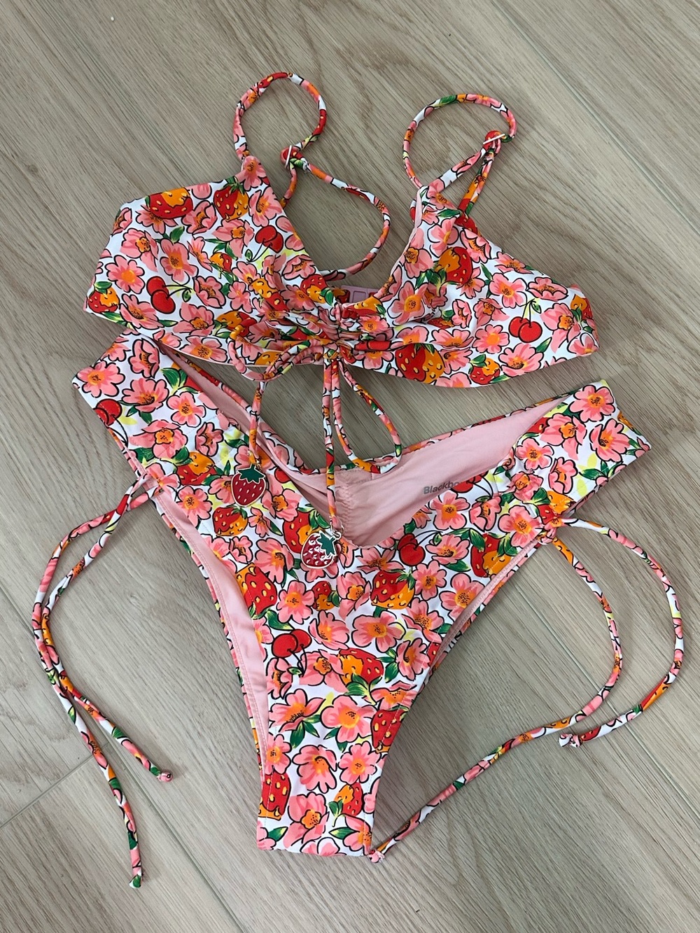 Blackbough Pink Floral strawberry bikini S M